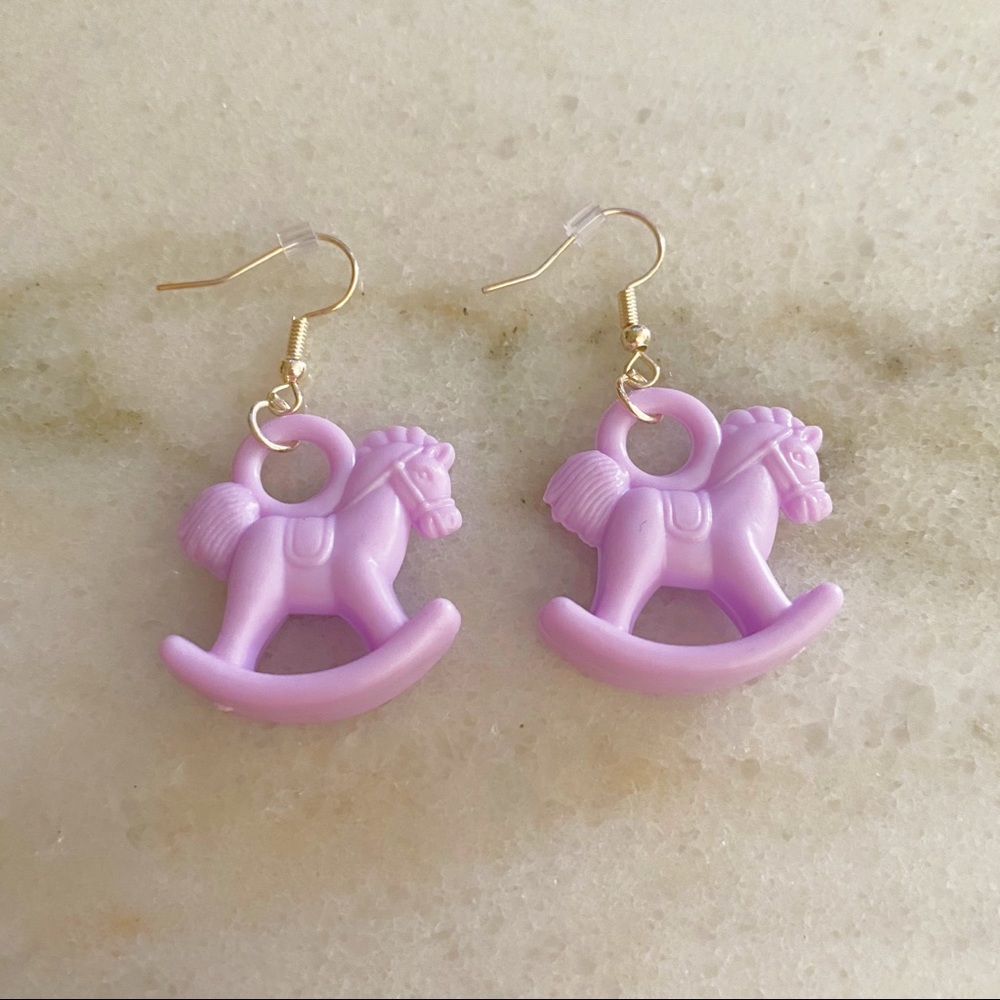 Aesthetic Handmade Purple Rocking Horse Earrings